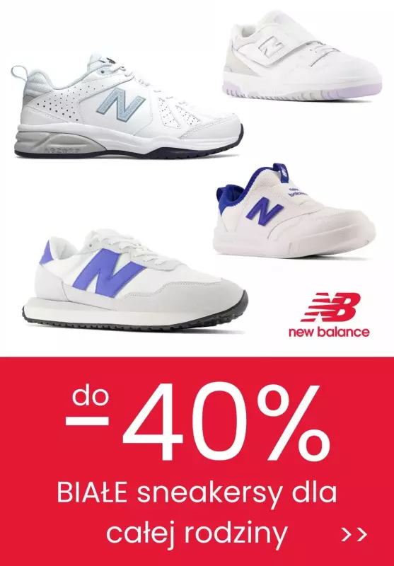 New Balance - gazetka promocyjna Do -40% BIAŁE sneakersy dla całej rodziny od piątku 22.03 do czwartku 28.03