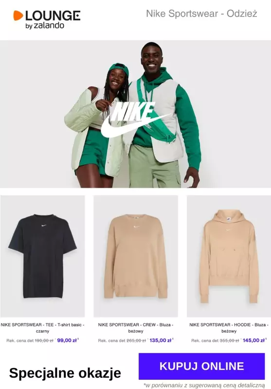 Lounge by Zalando - gazetka promocyjna Specjalne okazje: Nike od piątku 23.08 do niedzieli 25.08