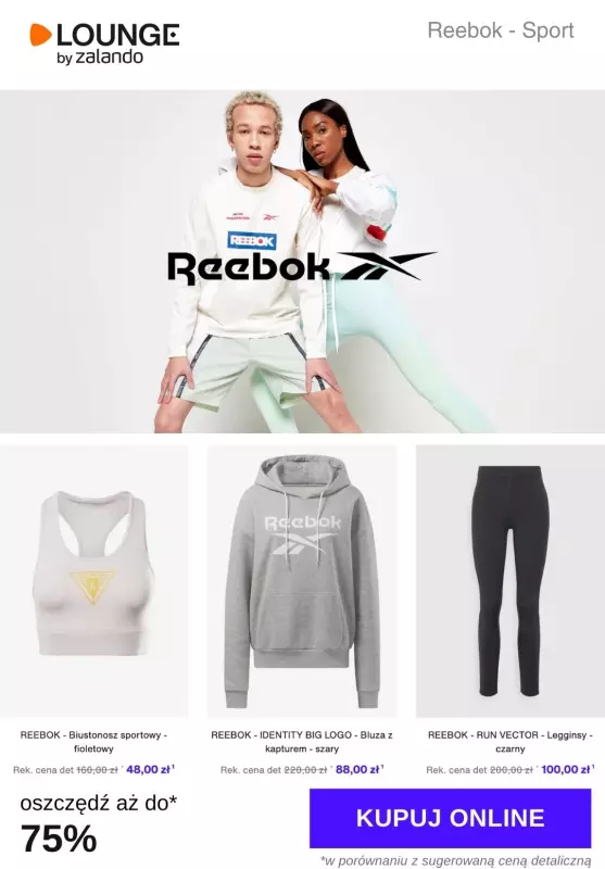 Lounge by Zalando - gazetka promocyjna Do -75% Reebok od czwartku 05.09 do soboty 07.09