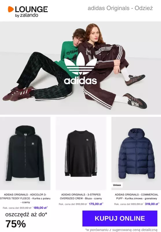 Lounge by Zalando - gazetka promocyjna Do -75%  adidas Originals - Odzież od poniedziałku 16.12 do środy 18.12