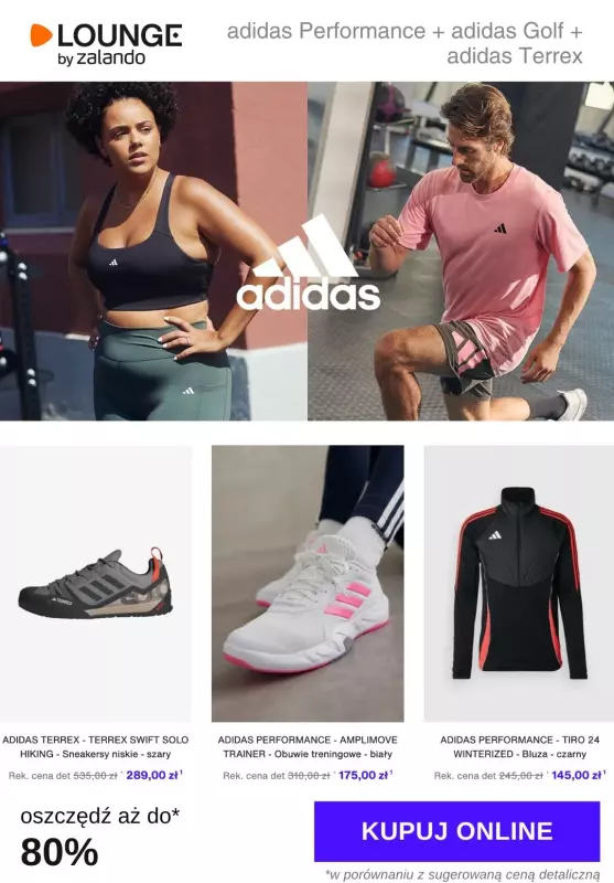 Lounge by Zalando - gazetka promocyjna Do -80% adidas Performance + adidas Golf + adidas Terrex od poniedziałku 13.01 do środy 15.01