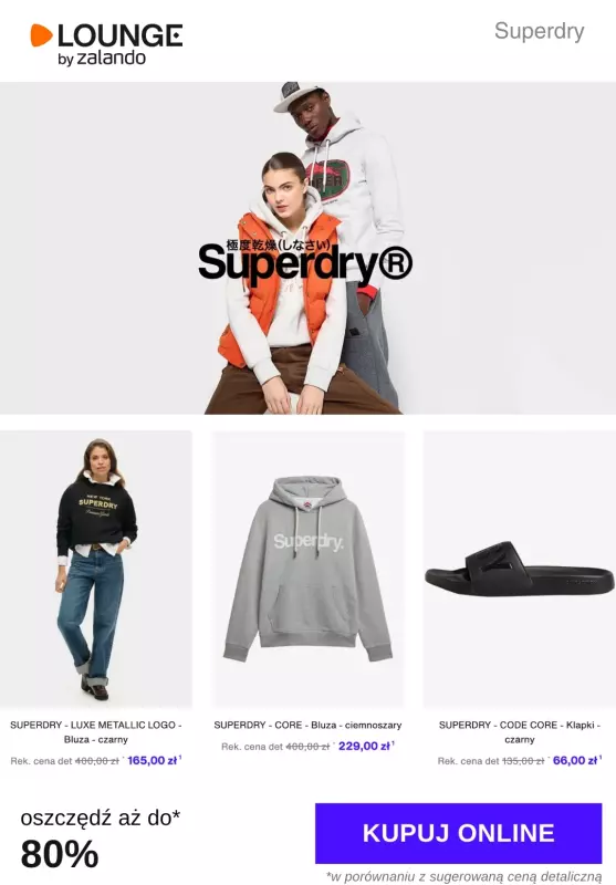 Lounge by Zalando - gazetka promocyjna Do -80% na markę Superdry od środy 19.03 do piątku 21.03