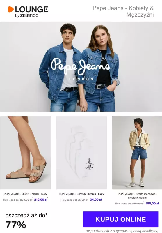 Lounge by Zalando - gazetka promocyjna Do -77% Pepe Jeans - Kobiety & Mężczyźni od czwartku 22.05 do niedzieli 25.05