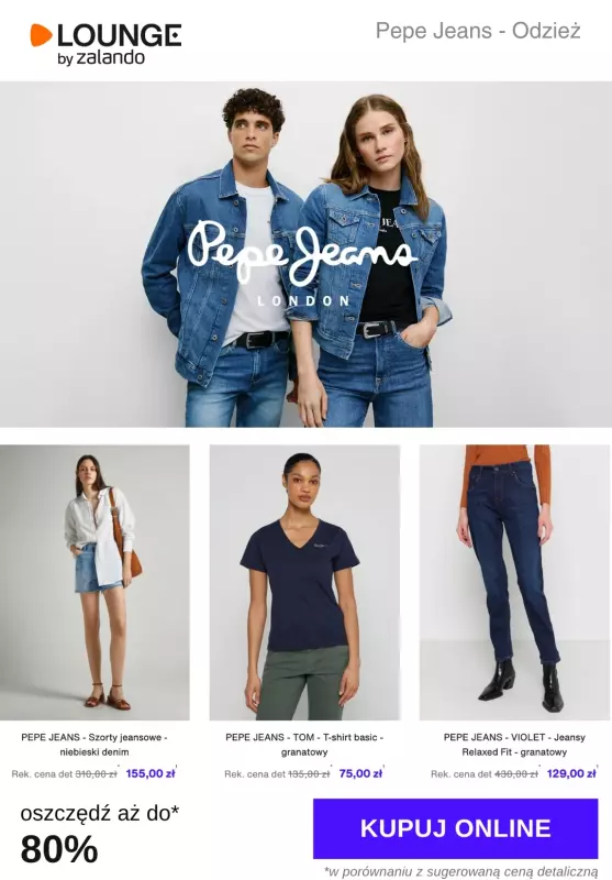 Lounge by Zalando - gazetka promocyjna Do -80%  Pepe Jeans - Odzież od środy 18.06 do soboty 21.06