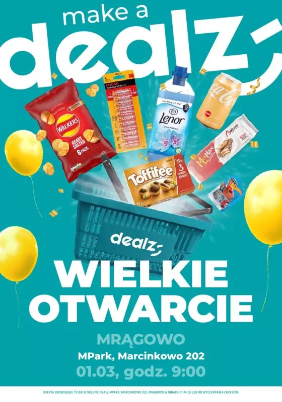 Dealz - gazetka promocyjna MRĄGOWO: Wielkie Otwarcie DEALZ! Już 01.03.2025! od soboty 01.03 do piątku 14.03