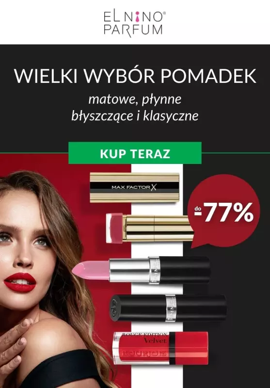Elnino-Parfum - gazetka promocyjna Do -77% Wielki wybór pomadek od poniedziałku 14.03 do poniedziałku 21.03