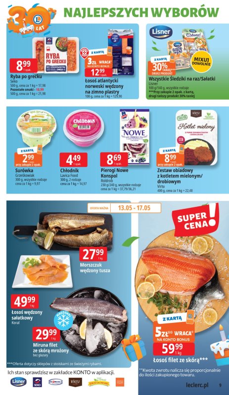 Leclerc - gazetka promocyjna Oferta E.Leclerc I 30 lat najlepszych wyborów od wtorku 13.05 do soboty 24.05 - strona 9