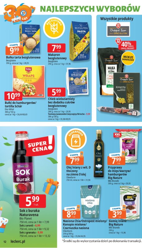 Leclerc - gazetka promocyjna Oferta E.Leclerc I 30 lat najlepszych wyborów od wtorku 13.05 do soboty 24.05 - strona 12