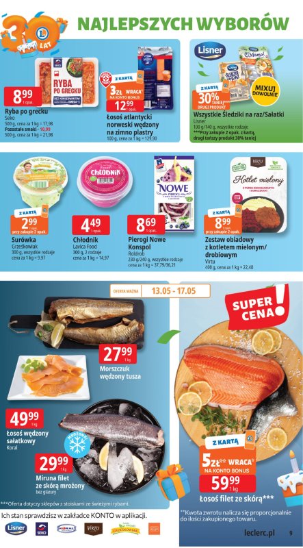Leclerc - gazetka promocyjna Oferta E.Leclerc I 30 lat najlepszych wyborów od wtorku 13.05 do soboty 24.05 - strona 9