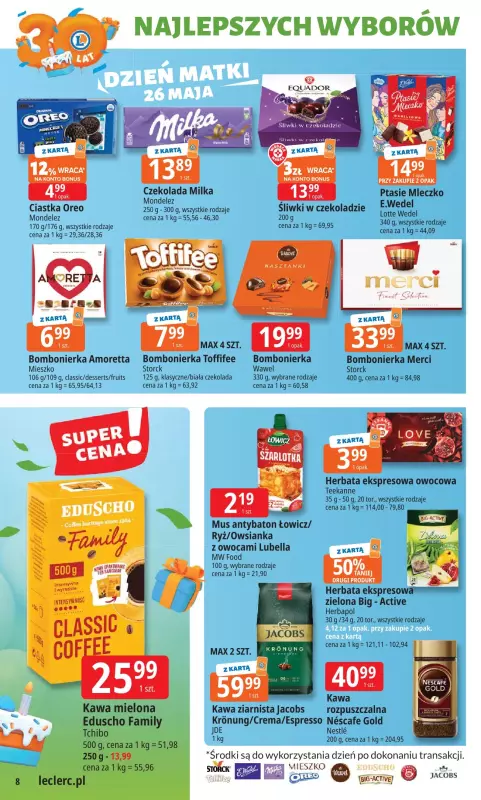Leclerc - gazetka promocyjna Oferta E.Leclerc I 30 lat najlepszych wyborów od poniedziałku 19.05 do poniedziałku 26.05 - strona 8