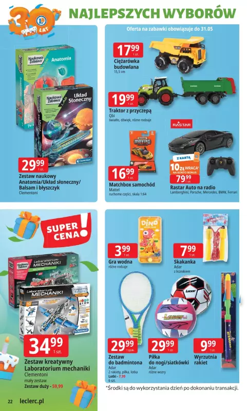 Leclerc - gazetka promocyjna Oferta E.Leclerc I 30 lat najlepszych wyborów od poniedziałku 19.05 do poniedziałku 26.05 - strona 22