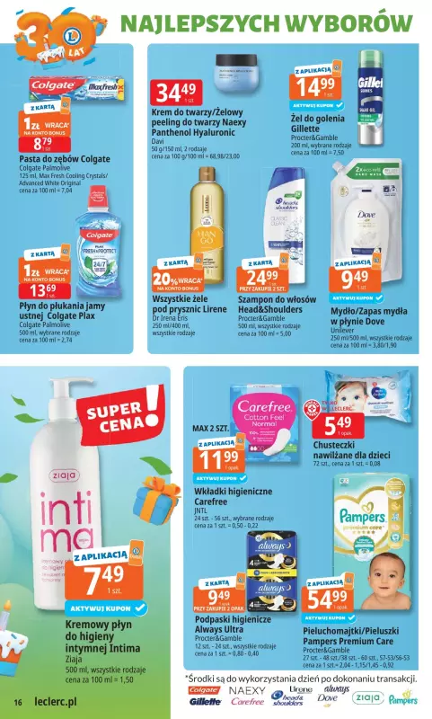 Leclerc - gazetka promocyjna Oferta E.Leclerc I 30 lat najlepszych wyborów od poniedziałku 19.05 do poniedziałku 26.05 - strona 16