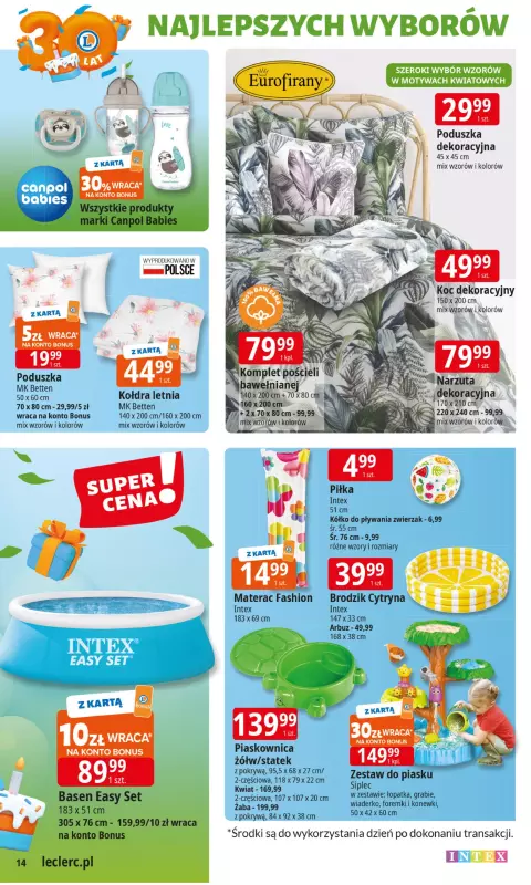 Leclerc - gazetka promocyjna Oferta E.Leclerc I 30 lat najlepszych wyborów od wtorku 27.05 do soboty 07.06 - strona 14