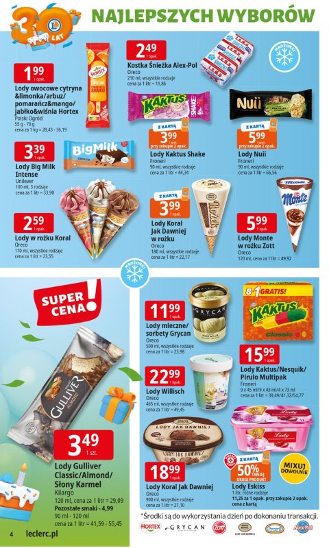 Leclerc - gazetka promocyjna Oferta E.Leclerc I 30 lat najlepszych wyborów od wtorku 27.05 do soboty 07.06 - strona 4