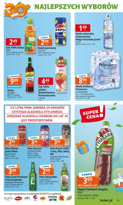 Leclerc - gazetka promocyjna Oferta E.Leclerc I 30 lat najlepszych wyborów od poniedziałku 02.06 do poniedziałku 09.06 - strona 11