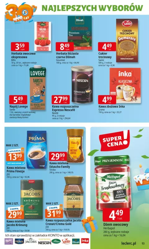 Leclerc - gazetka promocyjna Oferta E.Leclerc I 30 lat najlepszych wyborów od poniedziałku 02.06 do poniedziałku 09.06 - strona 13