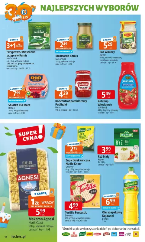 Leclerc - gazetka promocyjna Oferta E.Leclerc I 30 lat najlepszych wyborów od poniedziałku 02.06 do poniedziałku 09.06 - strona 14