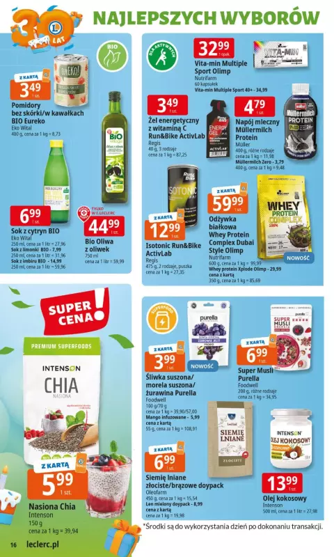Leclerc - gazetka promocyjna Oferta E.Leclerc I 30 lat najlepszych wyborów od poniedziałku 02.06 do poniedziałku 09.06 - strona 16