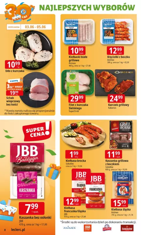 Leclerc - gazetka promocyjna Oferta E.Leclerc I 30 lat najlepszych wyborów od poniedziałku 02.06 do poniedziałku 09.06 - strona 8