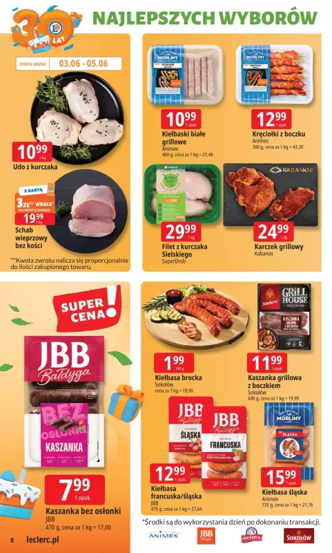 Leclerc - gazetka promocyjna Oferta E.Leclerc I 30 lat najlepszych wyborów od poniedziałku 02.06 do poniedziałku 09.06 - strona 8