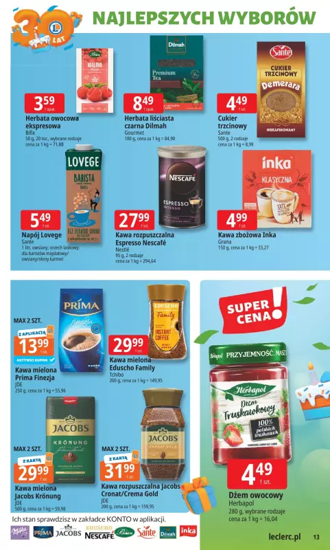 Leclerc - gazetka promocyjna Oferta E.Leclerc I 30 lat najlepszych wyborów od poniedziałku 02.06 do poniedziałku 09.06 - strona 13