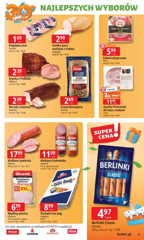 Leclerc - gazetka promocyjna Oferta E.Leclerc I 30 lat najlepszych wyborów od poniedziałku 02.06 do poniedziałku 09.06 - strona 9