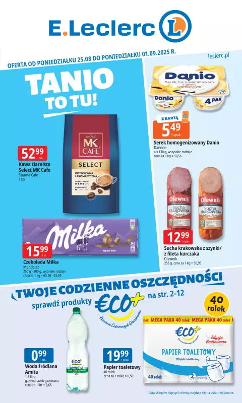 Leclerc - gazetka promocyjna Oferta E.Leclerc I Tanio to tu! od poniedziałku 25.08 do poniedziałku 01.09