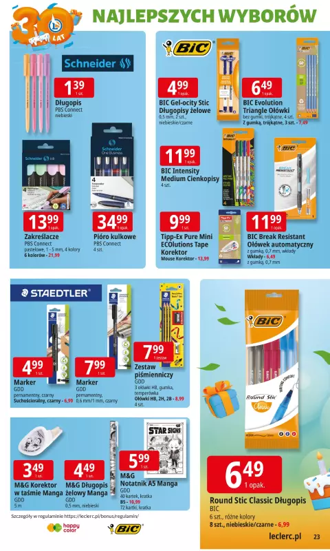Leclerc - gazetka promocyjna Oferta E.Leclerc I 30 lat najlepszych wyborów od wtorku 16.09 do soboty 27.09 - strona 23