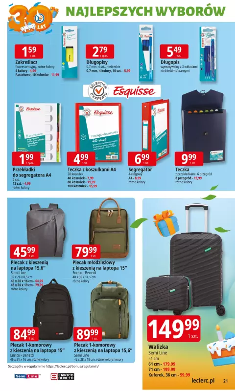 Leclerc - gazetka promocyjna Oferta E.Leclerc I 30 lat najlepszych wyborów od wtorku 16.09 do soboty 27.09 - strona 21
