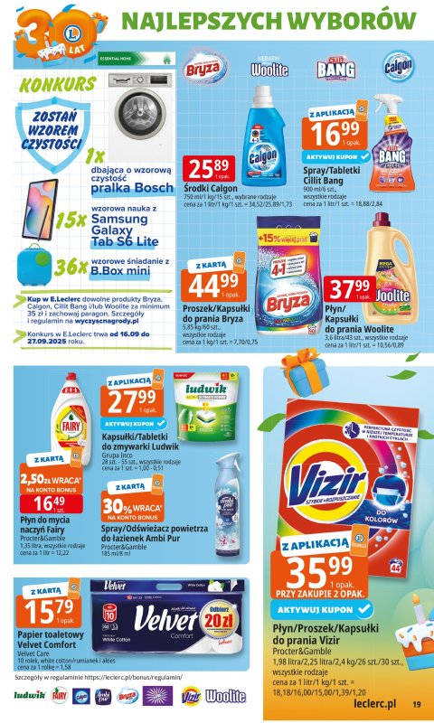 Leclerc - gazetka promocyjna Oferta E.Leclerc I 30 lat najlepszych wyborów od wtorku 16.09 do soboty 27.09 - strona 19