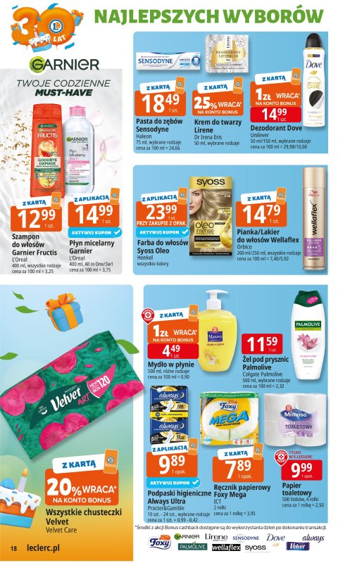 Leclerc - gazetka promocyjna Oferta E.Leclerc I 30 lat najlepszych wyborów od wtorku 16.09 do soboty 27.09 - strona 18