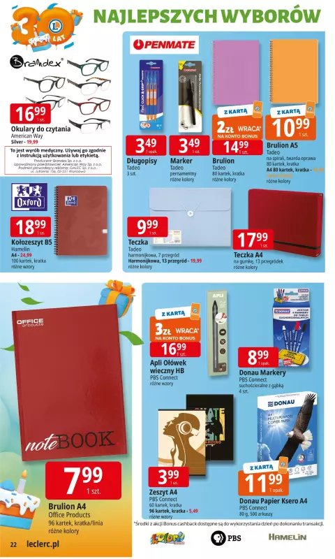 Leclerc - gazetka promocyjna Oferta E.Leclerc I 30 lat najlepszych wyborów od wtorku 16.09 do soboty 27.09 - strona 22