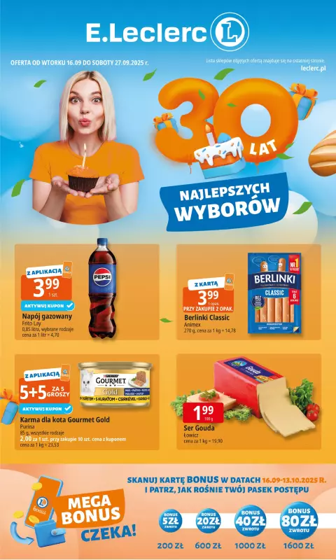 Leclerc - gazetka promocyjna Oferta E.Leclerc I 30 lat najlepszych wyborów od wtorku 16.09 do soboty 27.09