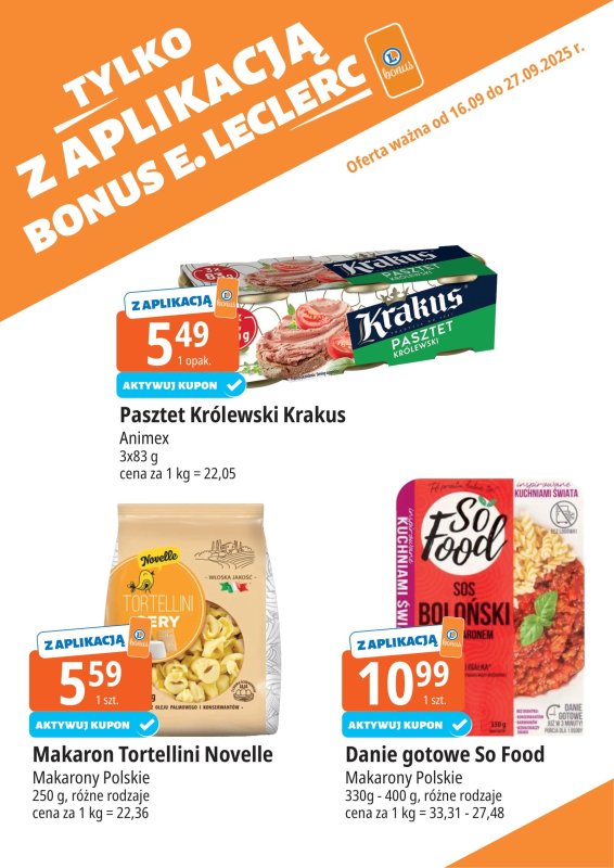 Leclerc - gazetka promocyjna Oferta E.Leclerc I Bonus skanujesz, kasę zyskujesz od wtorku 16.09 do soboty 27.09 - strona 14
