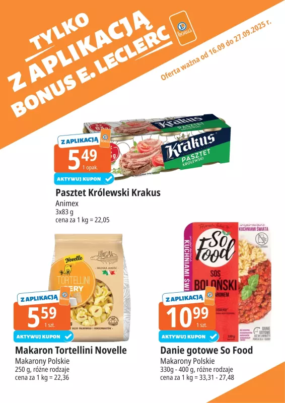 Leclerc - gazetka promocyjna Oferta E.Leclerc I Bonus skanujesz, kasę zyskujesz od wtorku 16.09 do soboty 27.09 - strona 14