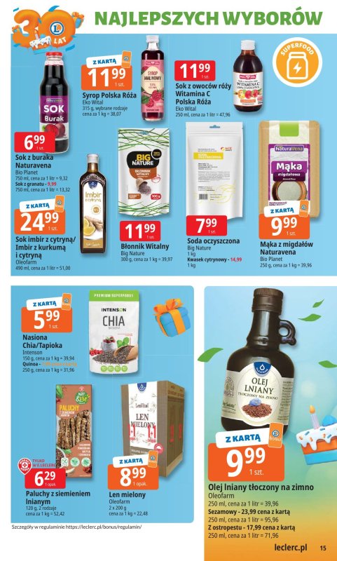 Leclerc - gazetka promocyjna Oferta E.Leclerc I 30 lat najlepszych wyborów od wtorku 16.09 do soboty 27.09 - strona 15