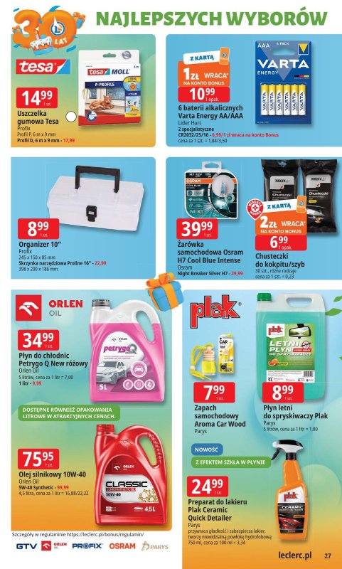 Leclerc - gazetka promocyjna Oferta E.Leclerc I 30 lat najlepszych wyborów od wtorku 16.09 do soboty 27.09 - strona 27