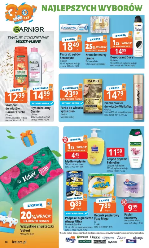 Leclerc - gazetka promocyjna Oferta E.Leclerc I 30 lat najlepszych wyborów od wtorku 16.09 do soboty 27.09 - strona 18