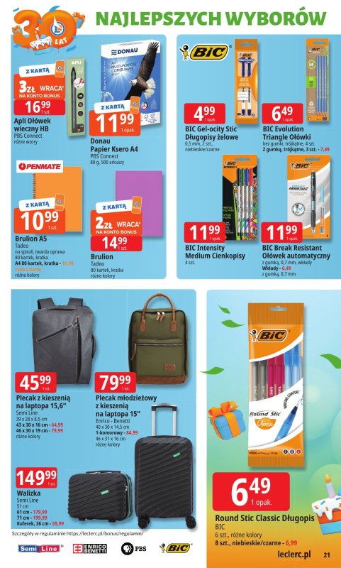 Leclerc - gazetka promocyjna Oferta E.Leclerc I 30 lat najlepszych wyborów od wtorku 16.09 do soboty 27.09 - strona 21