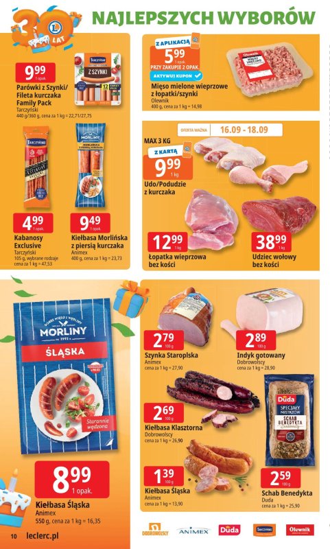 Leclerc - gazetka promocyjna Oferta E.Leclerc I 30 lat najlepszych wyborów od wtorku 16.09 do soboty 27.09 - strona 10