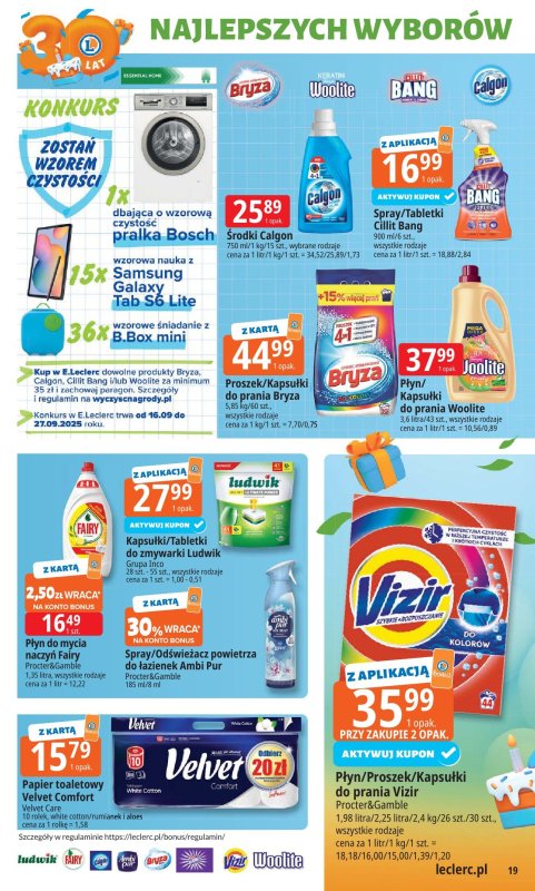Leclerc - gazetka promocyjna Oferta E.Leclerc I 30 lat najlepszych wyborów od wtorku 16.09 do soboty 27.09 - strona 19