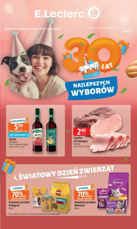 Leclerc - gazetka promocyjna Oferta E.Leclerc I 30 lat najlepszych wyborów od wtorku 30.09 do soboty 11.10