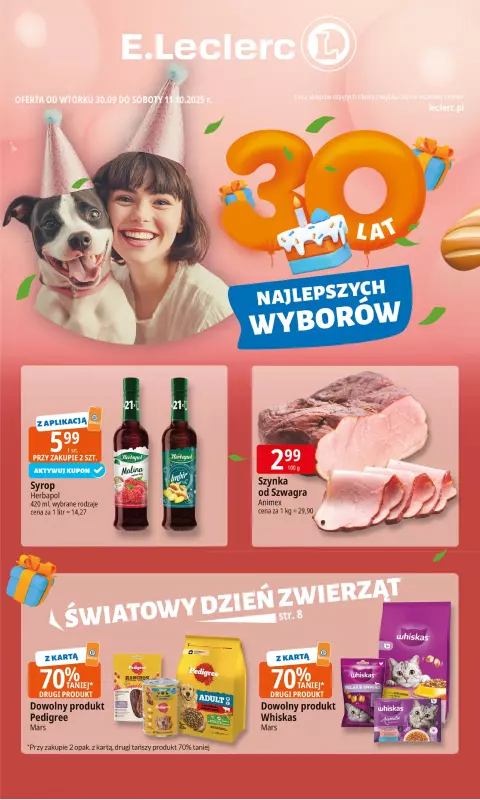 Leclerc - gazetka promocyjna Oferta E.Leclerc I 30 lat najlepszych wyborów od wtorku 30.09 do soboty 11.10