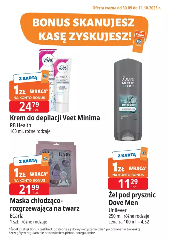Leclerc - gazetka promocyjna Oferta E.Leclerc I Bonus skanujesz, kasę zyskujesz od wtorku 30.09 do soboty 11.10