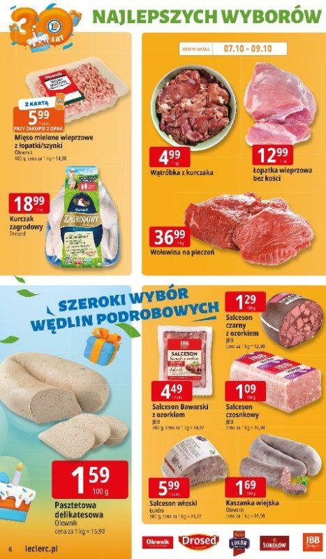 Leclerc - gazetka promocyjna Oferta E.Leclerc I 30 lat najlepszych wyborów od poniedziałku 06.10 do poniedziałku 13.10 - strona 6
