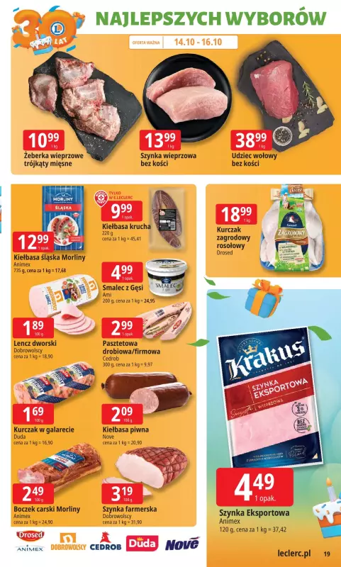 Leclerc - gazetka promocyjna Oferta E.Leclerc I 30 lat najlepszych wyborów od wtorku 14.10 do soboty 25.10 - strona 19