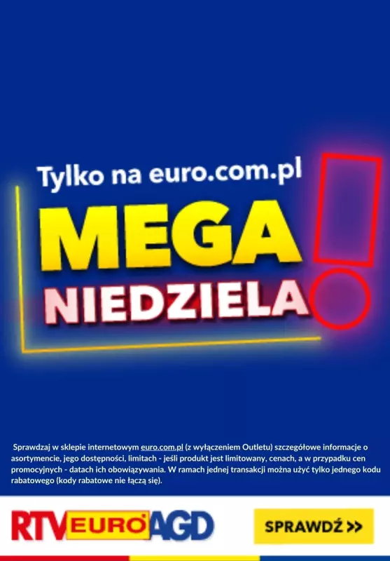 EURO RTV AGD - gazetka promocyjna Mega Niedziela od soboty 06.04 do niedzieli 07.04
