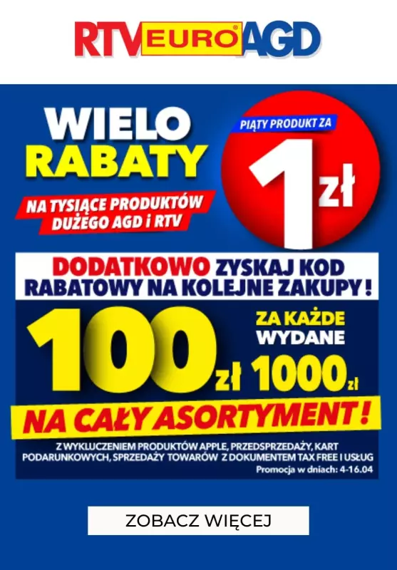 EURO RTV AGD - gazetka promocyjna Wielorabaty na duże AGD i RTV! od poniedziałku 08.04 do środy 17.04