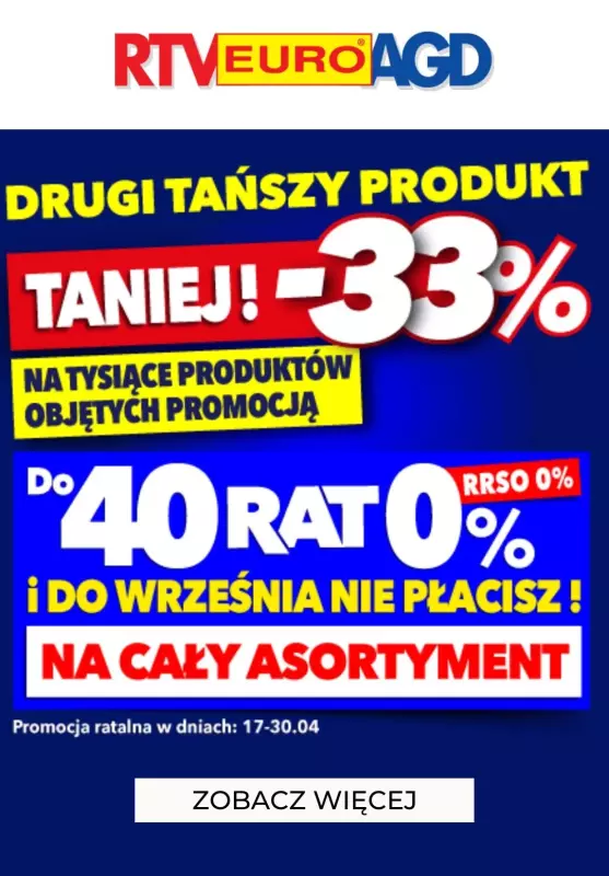 EURO RTV AGD - gazetka promocyjna -33% na drugi tańszy produkt  