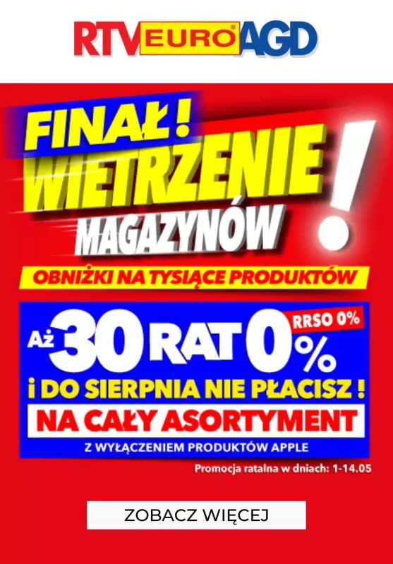 EURO RTV AGD - gazetka promocyjna Finał wietrzenia magazynów! od poniedziałku 06.05 do wtorku 14.05